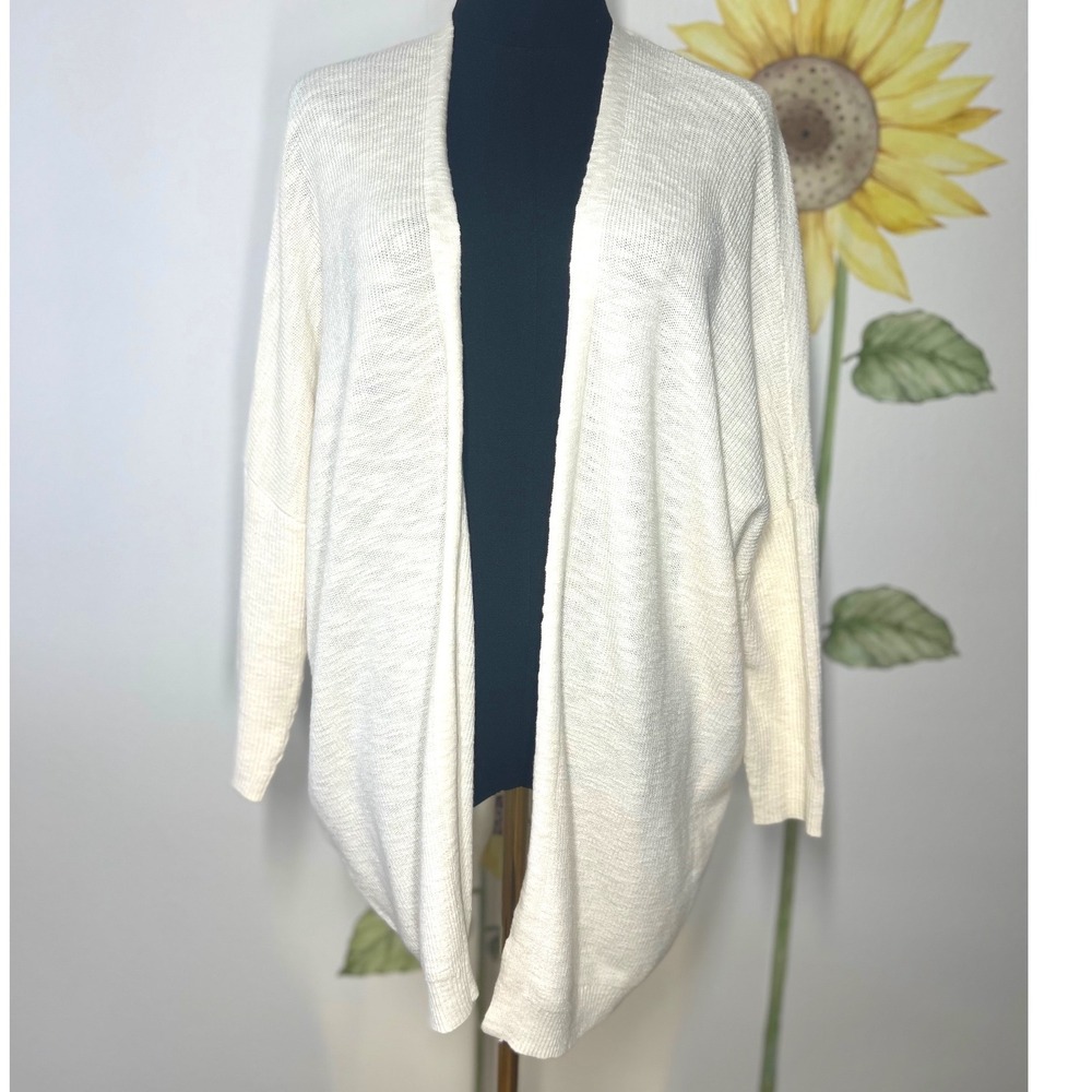 Mango MNG Linen Blend Oversized Open Front Cardigan Sweater Cream XS